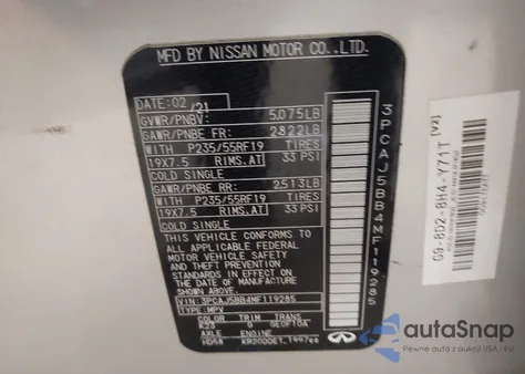 2021 Infiniti Qx50 Luxe Awd from USA, damaged, VIN 3PCAJ5BB4MF119285